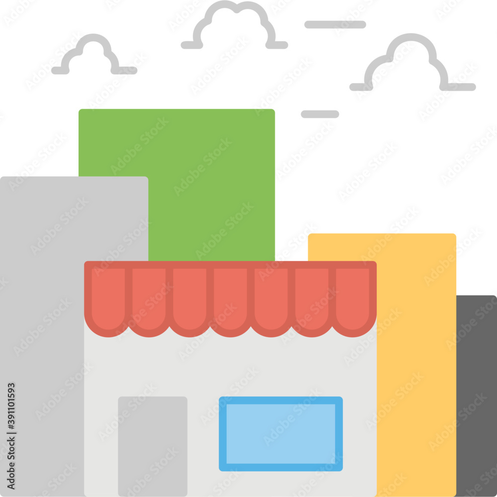 A store among buildings symbolising commercial center of a community flat icon
A store among buildings symbolising commercial center of a community flat icon