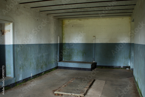 Spooky interior of old abandoned concrete building