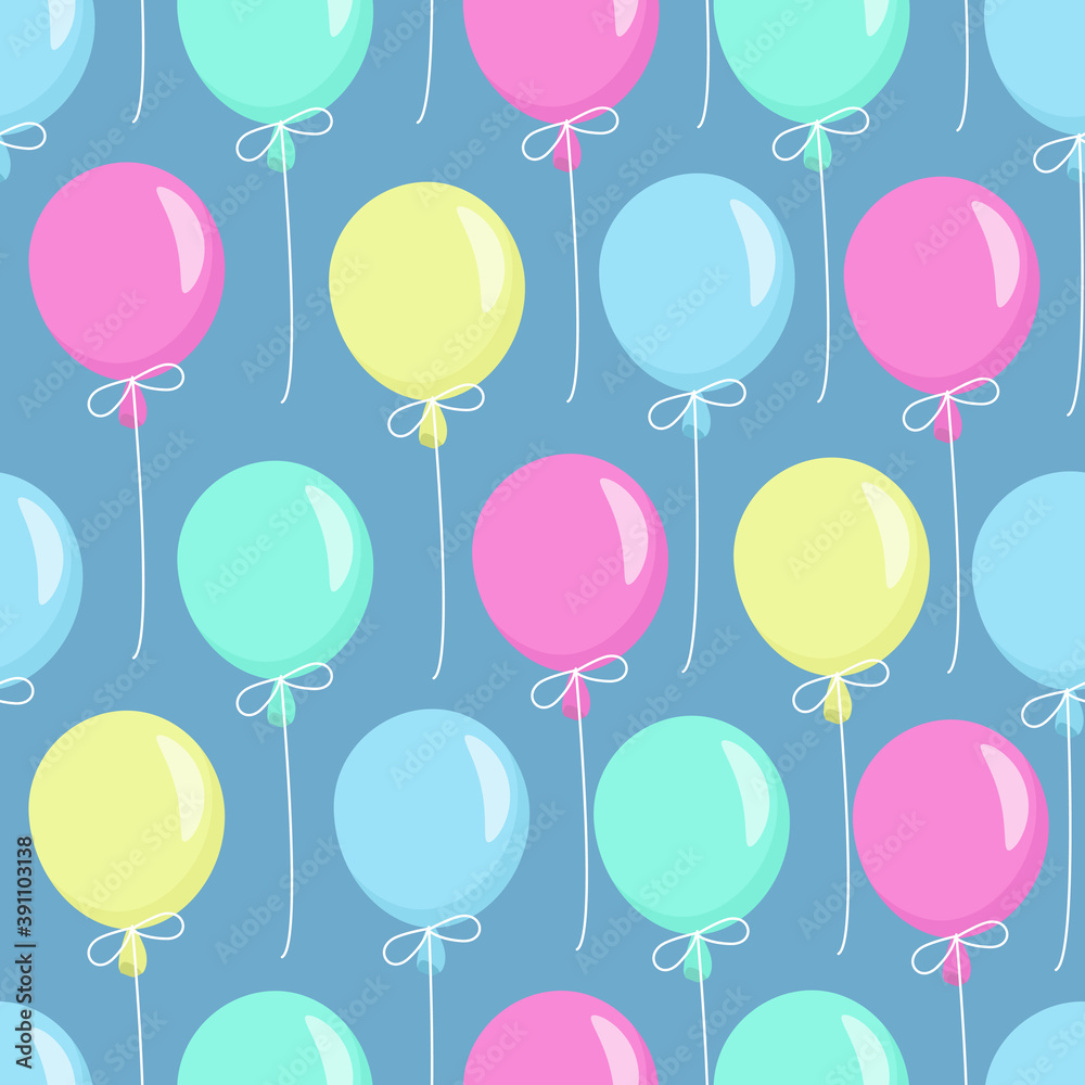 
Seamless pattern from multi-colored, air, holiday balloons. Vector illustration.
