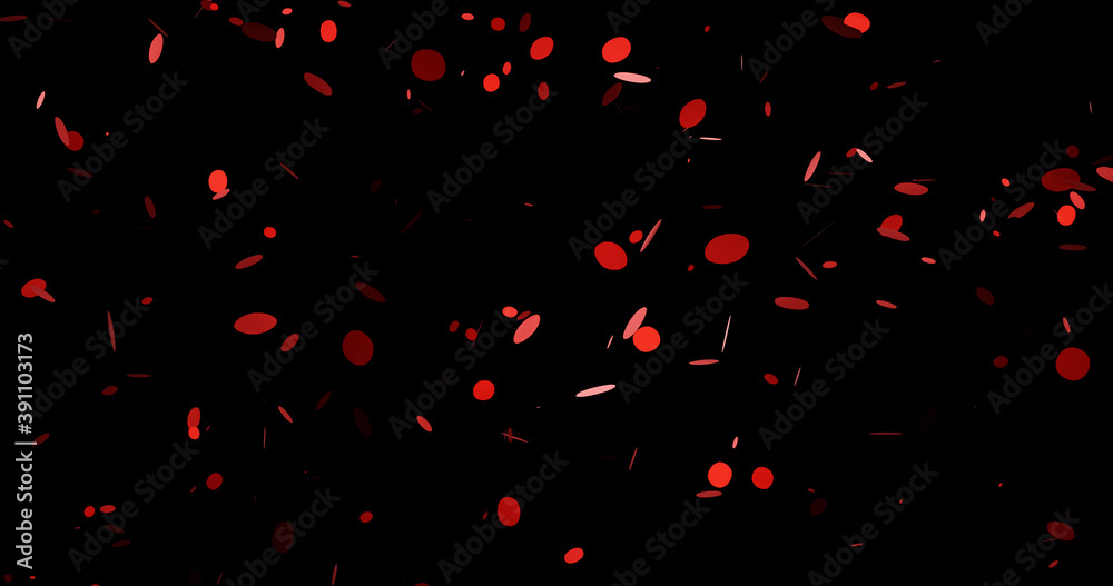 Render with red round particles on black background