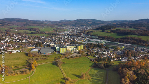 Drone view of Kreuztal Krombach in spring time - South westphalia.