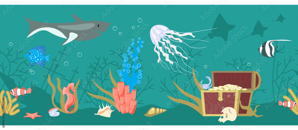 Seamless border with Underwater scene Seamless border with Underwater scene