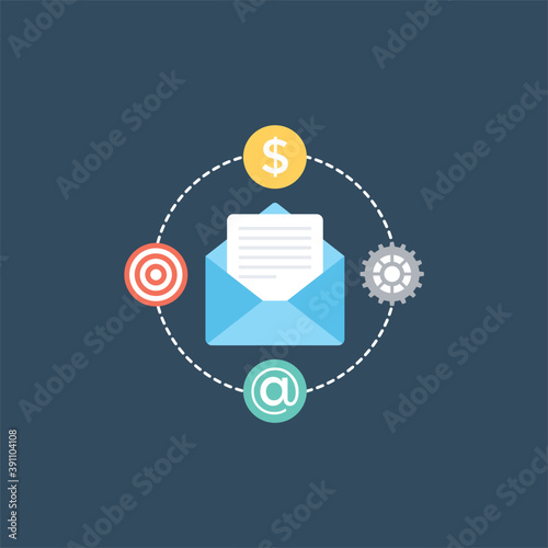 
Flat design icon of business group with gear and connection, concept of teamwork, support, collaborative unity 
