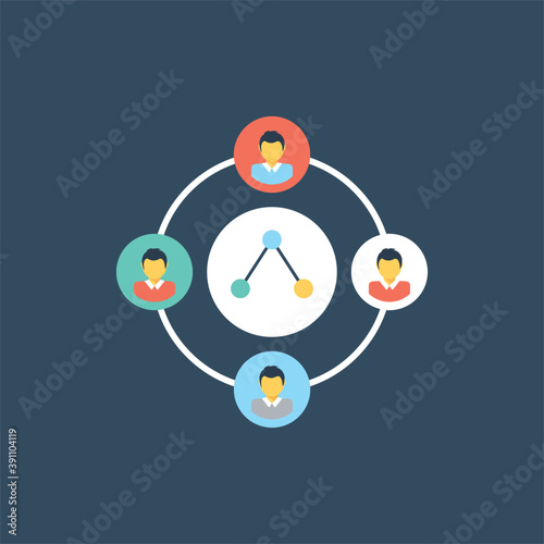 
Flat design icon of business group with gear and connection, concept of teamwork, support, collaborative unity 
