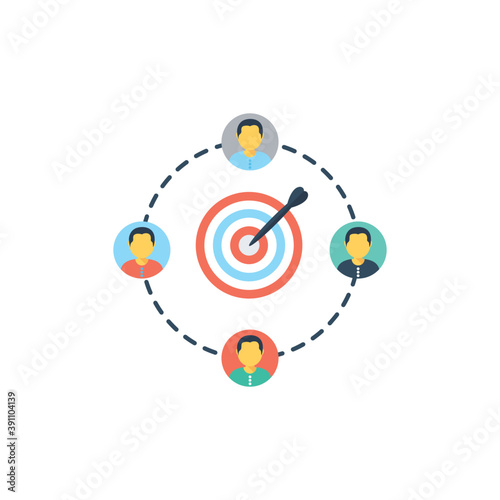 
Flat design icon of business group with gear and connection, concept of teamwork, support, collaborative unity 
