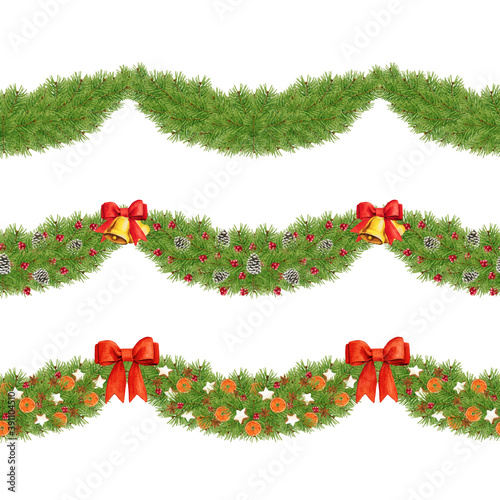 Elegant watercolor seamless tileable pine dividers