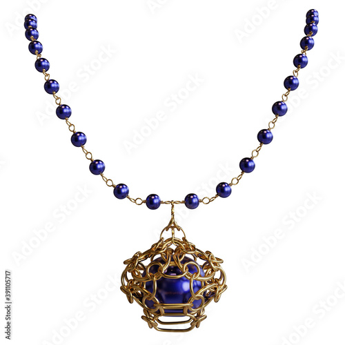 A 3D rendered royal necklace isolated on a white background. 