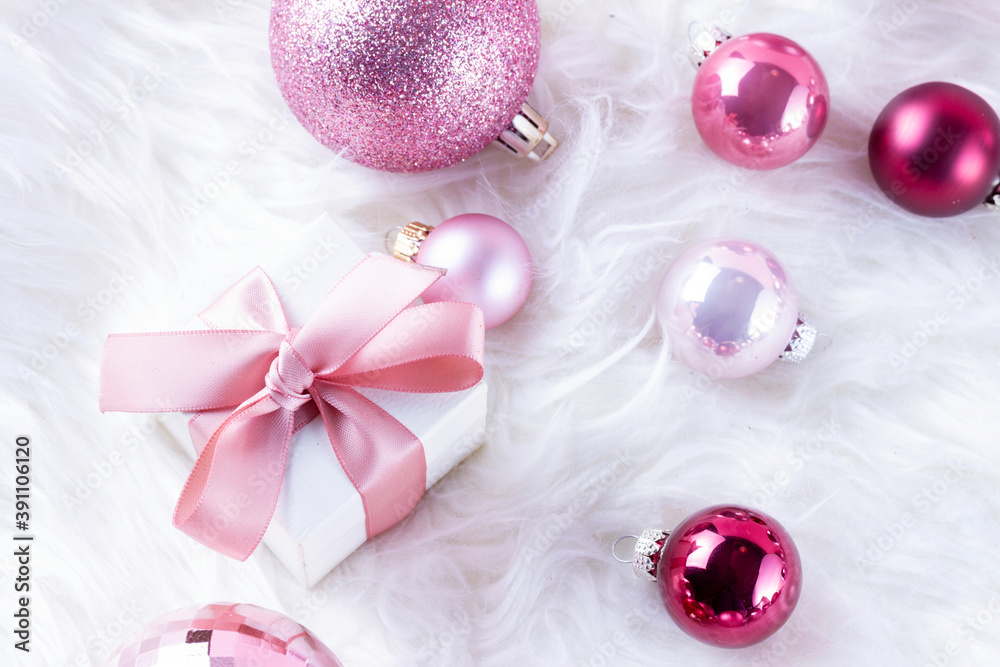 Christmas decorations on pink Christmas decorations on pink