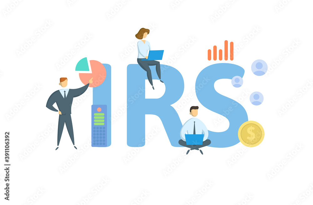 IRS, Internal Revenue Service. Concept with keyword, people and icons. Flat vector illustration. Isolated on white background. IRS, Internal Revenue Service. Concept with keyword, people and icons. Flat vector illustration. Isolated on white background.