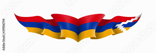 Nagorno-Karabakh and Armenia flags state symbols isolated on background national banner. war for independence of Artsakh Nagorno-Karabakh, Armenia. Illustration banner with realistic state flag.