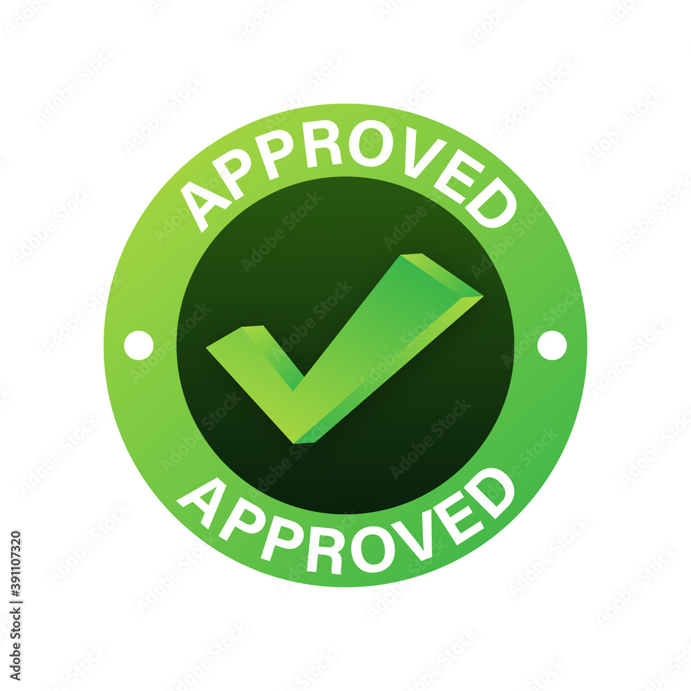 Approved medal. Round stamp for approved and tested product, software and services. Vector stock illustration.