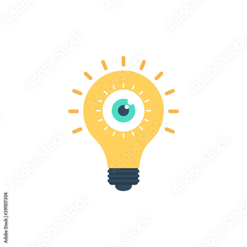 
an eyeball inside light bulb symbolishing perception, flat vector illustration 
