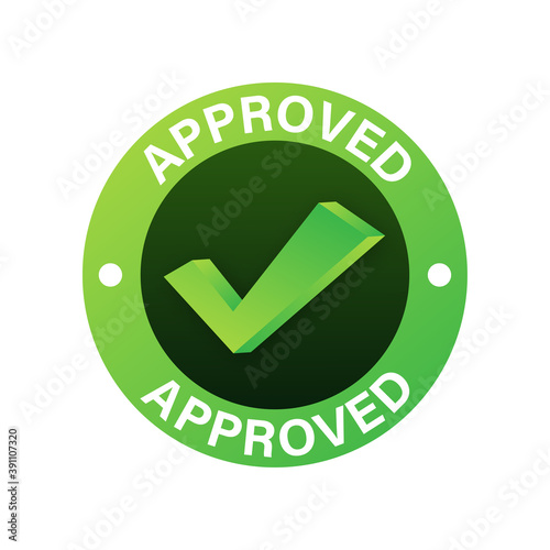 Approved medal. Round stamp for approved and tested product, software and services. Vector stock illustration.
