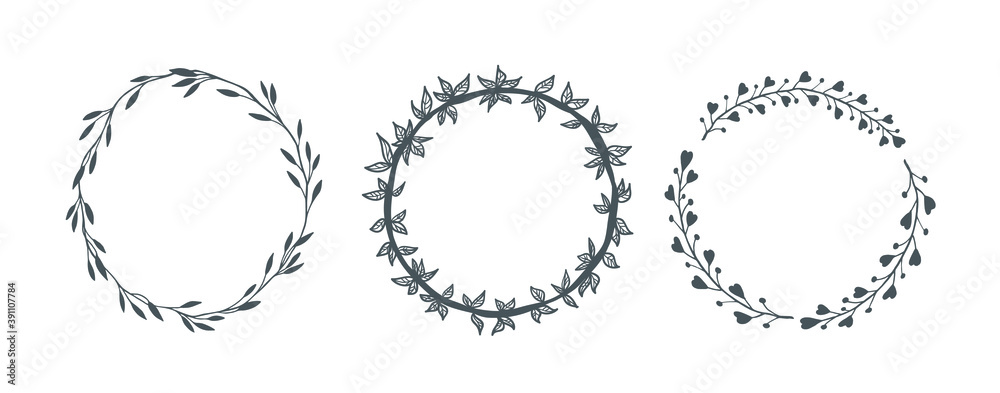 Hand drawn decorative floral round wreath frame Hand drawn decorative floral round wreath frame