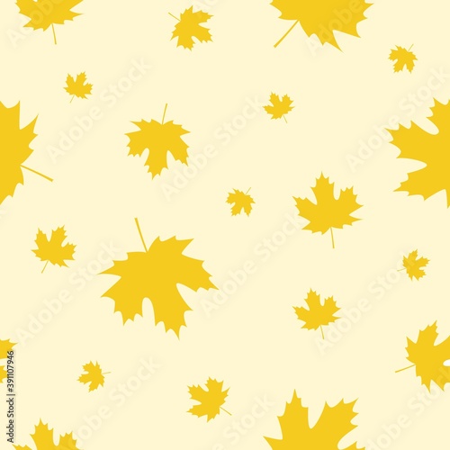 Seamless Pattern with Yellow Autumn Maple Leaves. Vector Illustration. Autumn Design Collection, Backgrounds,