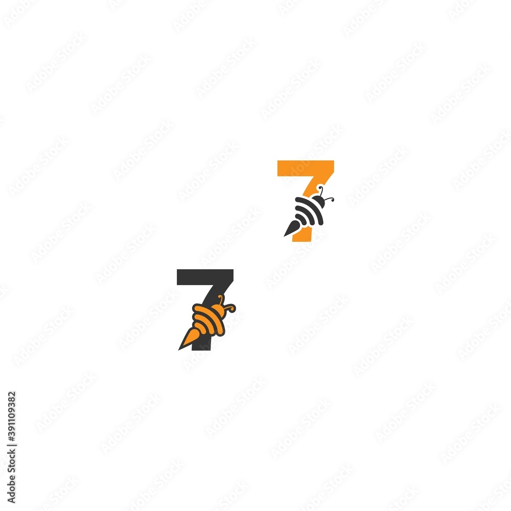 Number 7 bee icon  creative design logo