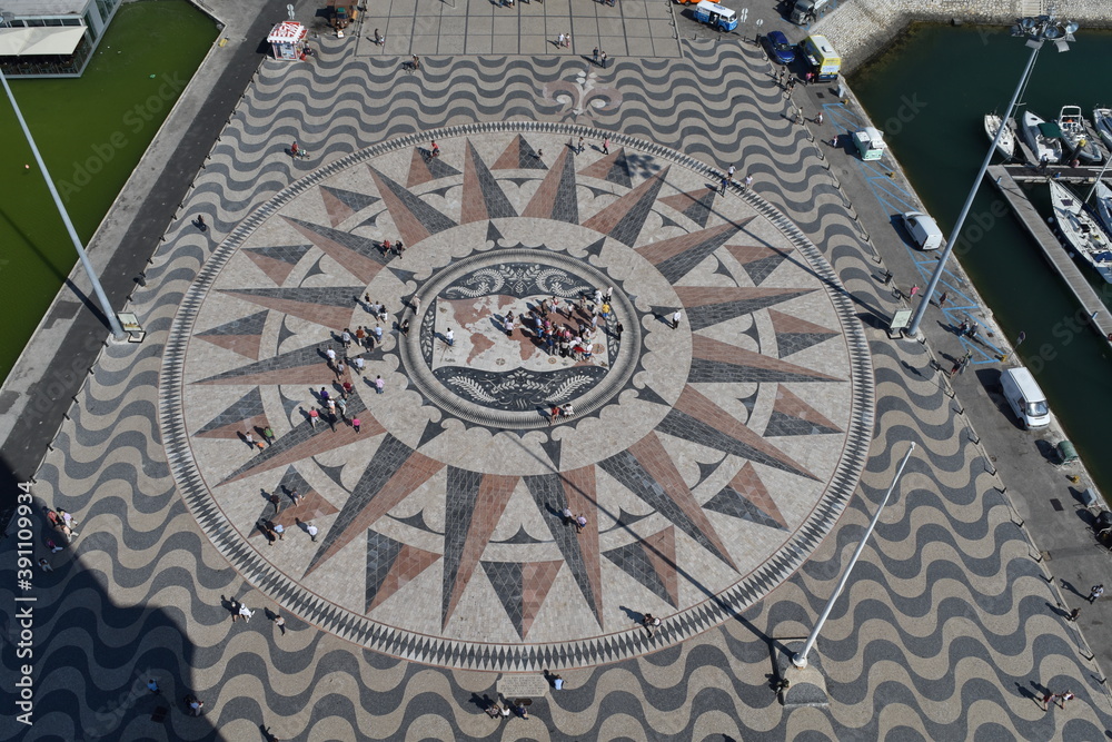 Monument to the discoveries compass rose and cobblestone
