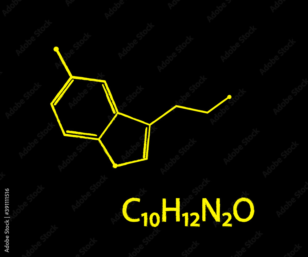 Serotonin formula on background. Symbol. Vector illustration.