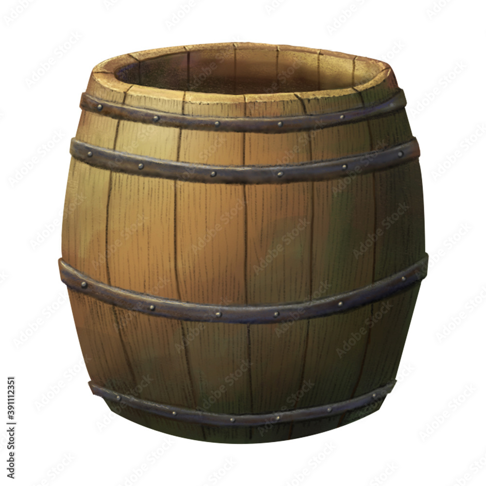 Fototapeta premium Old open barrel .Isolated object.Illustration.