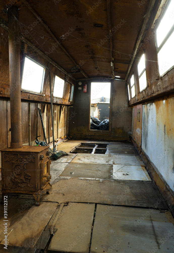 Interior of a gutted narrow boat