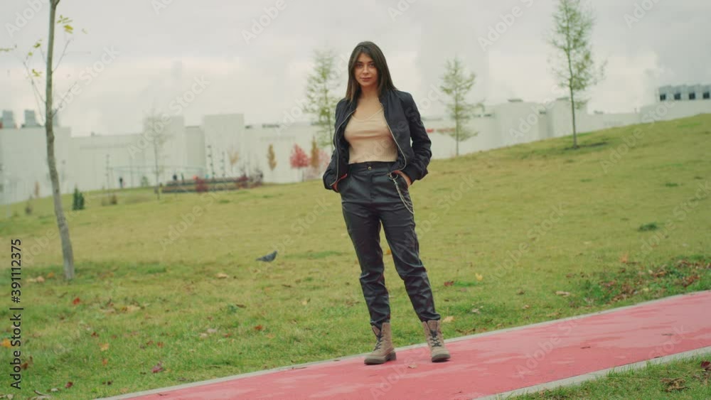 Caucasian Woman In City Park Serious Sad Red Helium 4K Caucasian Woman In City Park Serious Sad Red Helium 4K