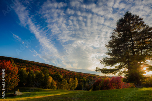 Sunset over Kaaterskill forest during fall photo