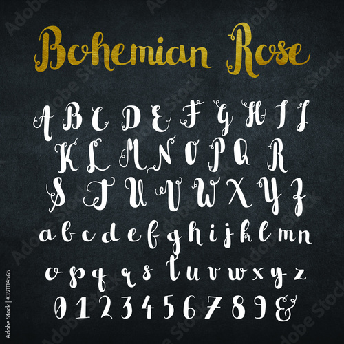 Bohemian Rose Brush Cursive Font Alphabet