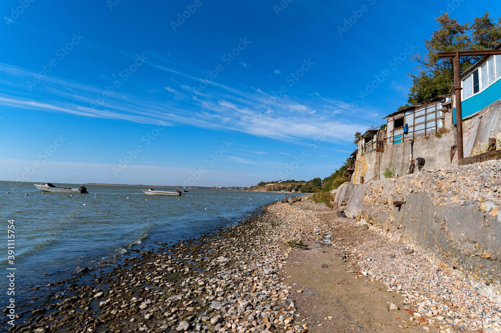View on the Azov sea in summer from the coast of Bogudonia, Taganrog bay