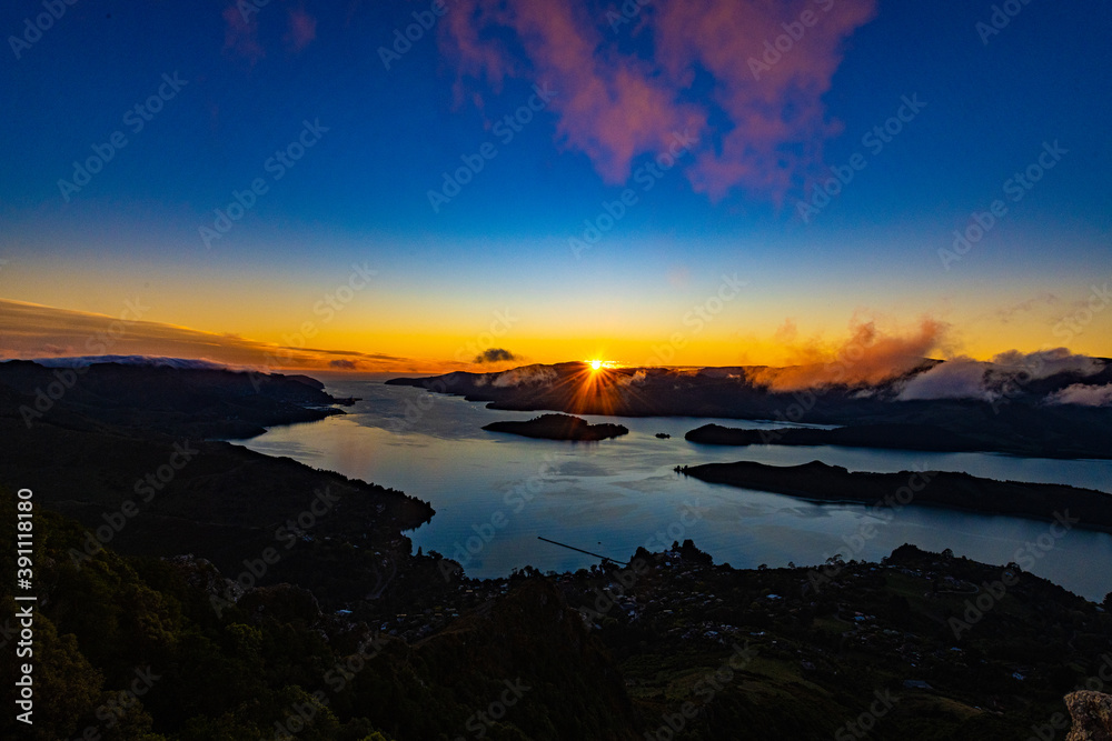 Sunrise at a fjord in New Zealand Sunrise at a fjord in New Zealand