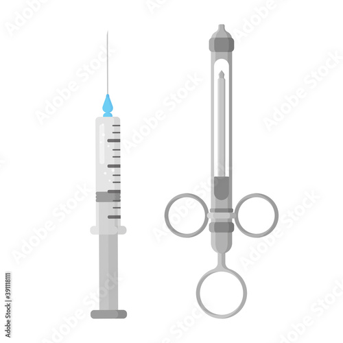 Vector cartoon illustration of dental syringes for anesthesia or medicine isolated on white background.