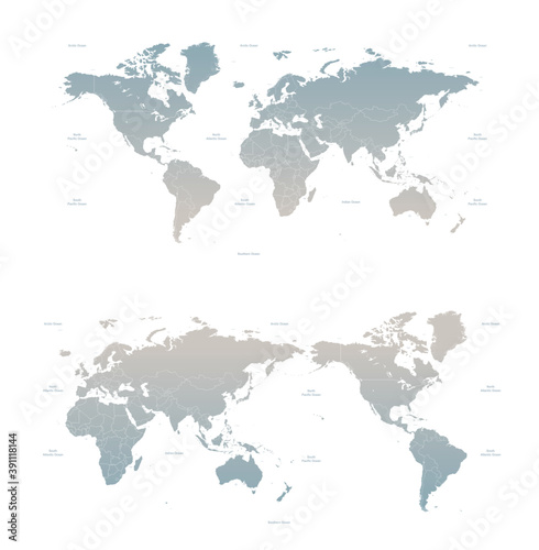 World map vector. a detailed world map of the Atlantic and Pacific oceans.