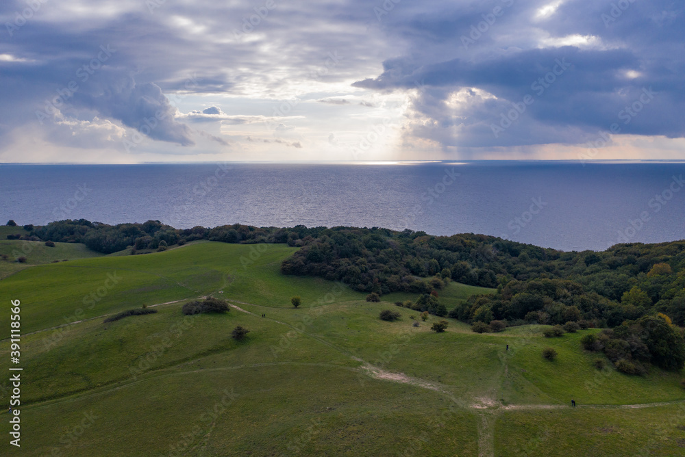 Fototapeta premium Drone panorama over area Moenchgut on Ruegen, Germany