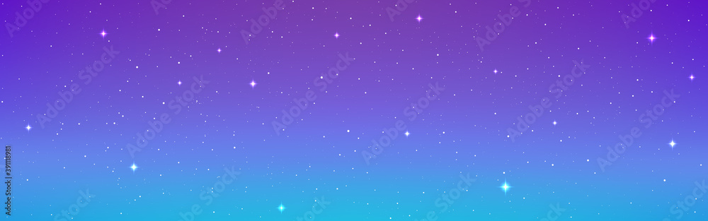 Space background long banner with white stars. Realistic cosmic texture with milky way and stardust. Cosmos with color galaxy for poster, website or brochure. Vector illustration
