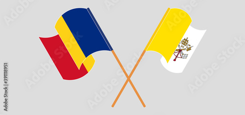 Crossed flags of Romania and Vatican