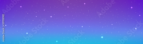 Space background long banner with white stars. Realistic cosmic texture with milky way and stardust. Cosmos with color galaxy for poster, website or brochure. Vector illustration photo