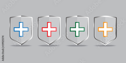 Icon with medical shields. Healthcare concept. Immune system icon. Protection symbol. Stock image. EPS10.