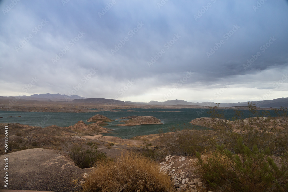 Lake Mead National Recreation Area with  mountains in background