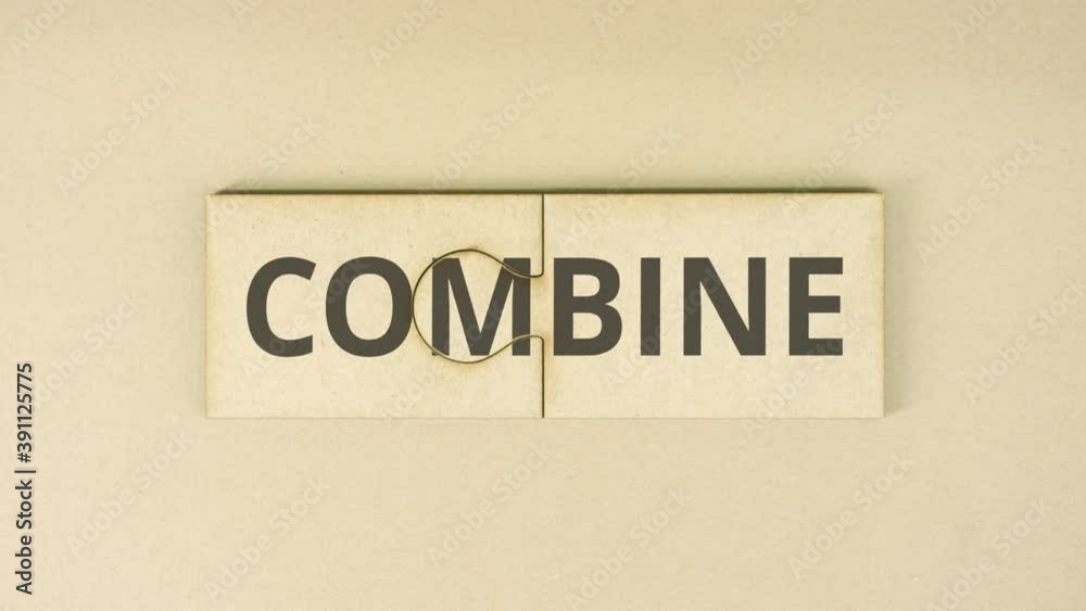 COMBINE text on cardboard jigsaw puzzle pieces COMBINE text on cardboard jigsaw puzzle pieces