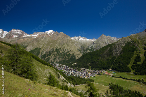 Panorama on a sunny day in Saas Fee
