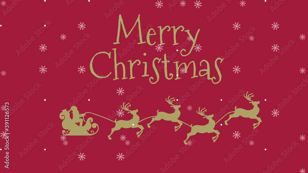 Christmas greeting with Santa Claus in a sleigh with the reindeer with the text of Merry Christmas