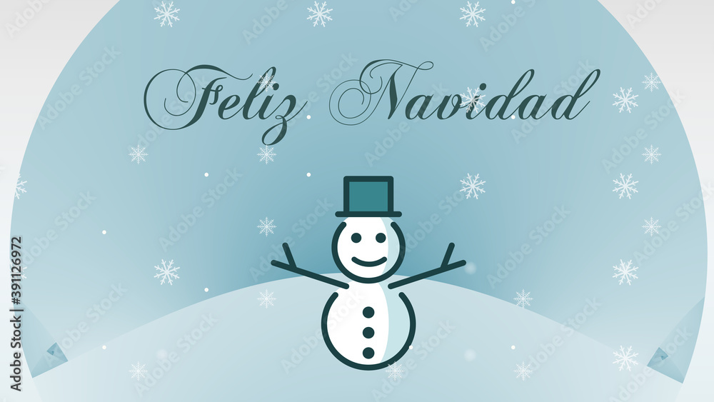 Snowball for Christmas greeting with snowman with the text of Merry Christmas in Spanish Snowball for Christmas greeting with snowman with the text of Merry Christmas in Spanish