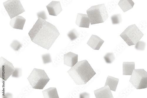 cane sugar cube isolated on white background, selective focus