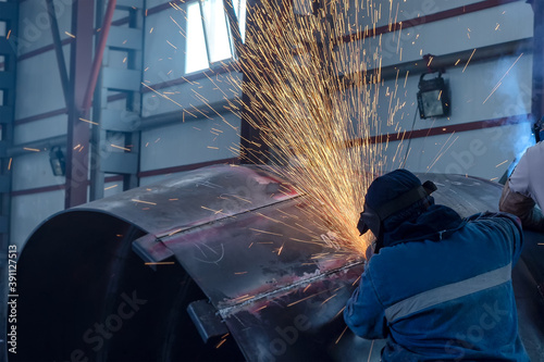 Canvas Print Welded manufacturing in the steel factory