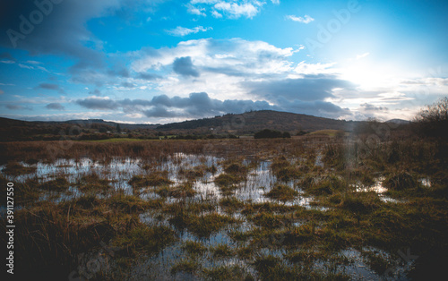  Flooded Lough Allua lake at sunset. southwest ireland. A lake lying on the river Lee which flows into Cork.