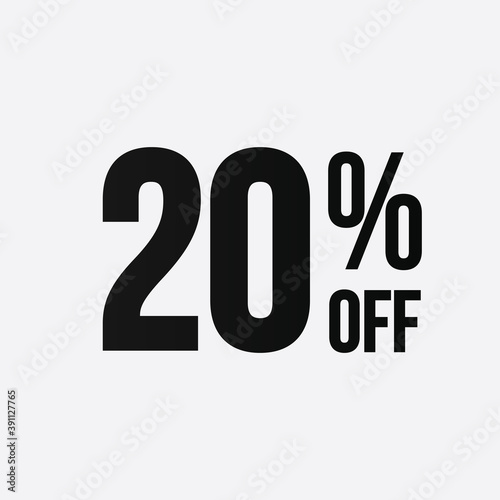 Golden 20 percent off flat cartoon style vector logo concept. 20 % sale isolated icon on white background. Twenty percent discount for business. Vector illustration