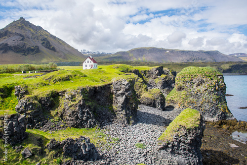 Coastline of Arnarstapi in Snaefellsnes peninsula in Iceland photo