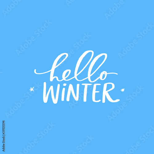 Hello winter flat vector greeting card template