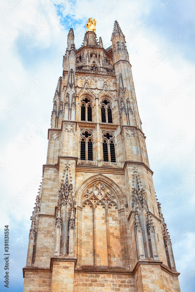 Bordeaux Pey Berland Tower .  Gothic bell tower from 15th century . Attraction in french city Bordeaux