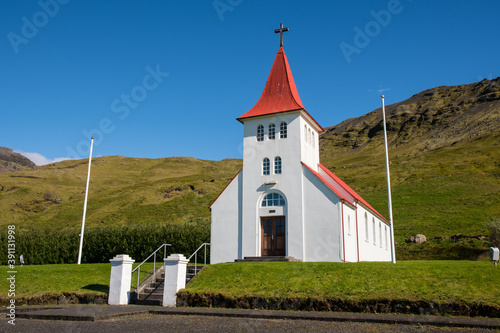 Countryside church of Asolfsskali in Eyjafjoll in Iceland