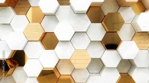 Obraz Abstract white luxury background with golden hexagons. 3d rendering.